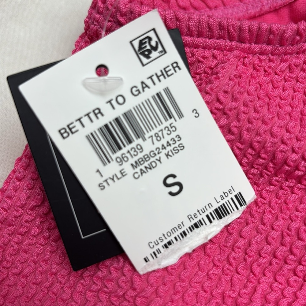 Bar III Pink Textured Women's Bralette Swimsuit Top - Picture 3 of 4